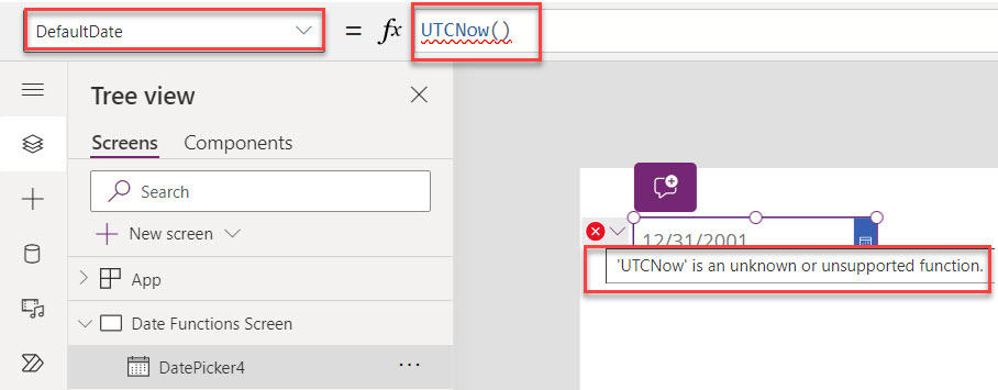 Power Apps UTCNow Function