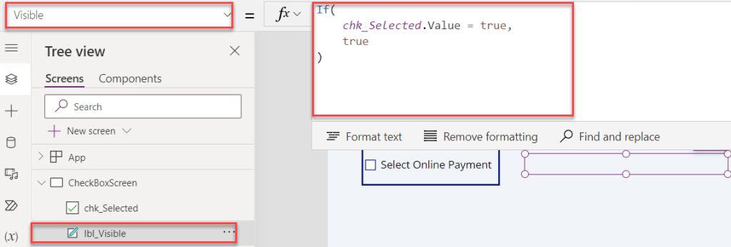 Power Apps Visible if the Check box is Checked