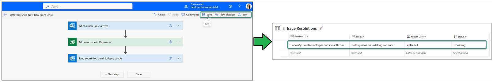 Power Automate add new row in Dataverse table