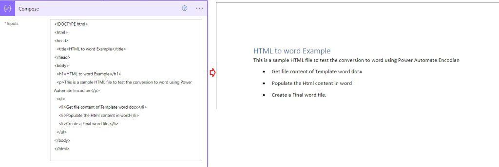 power automate create word document from html
