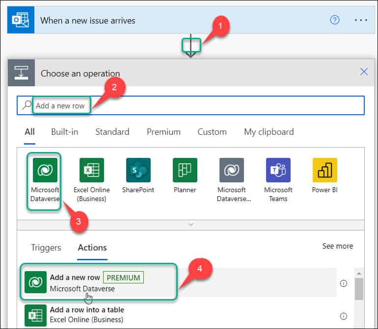 Power Automate Dataverse add a new row