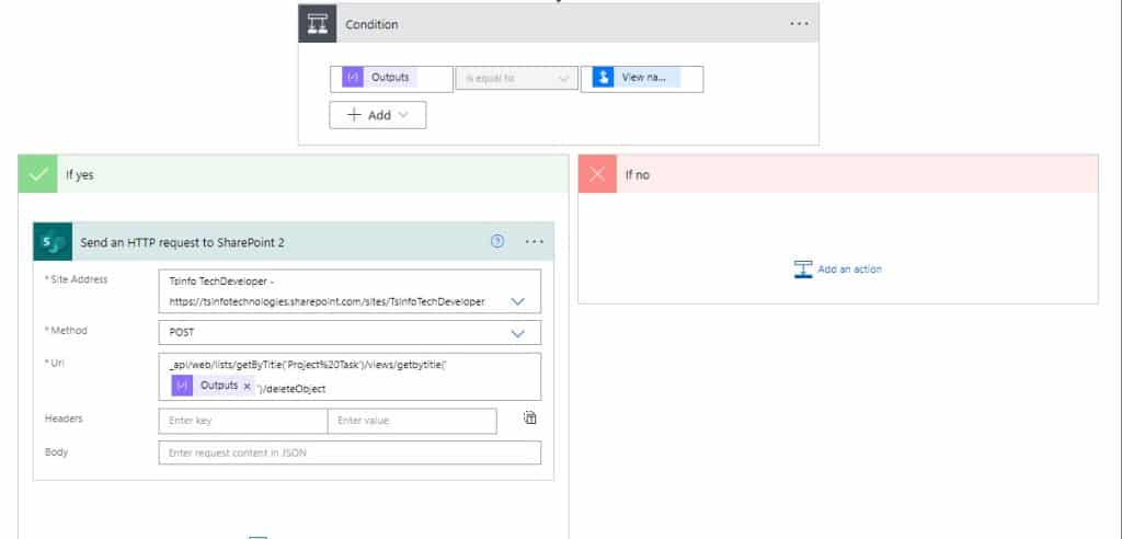 Delete SharePoint list view using Power Automate