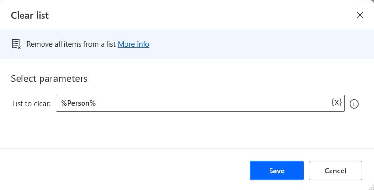 Power automate desktop clear list items variable