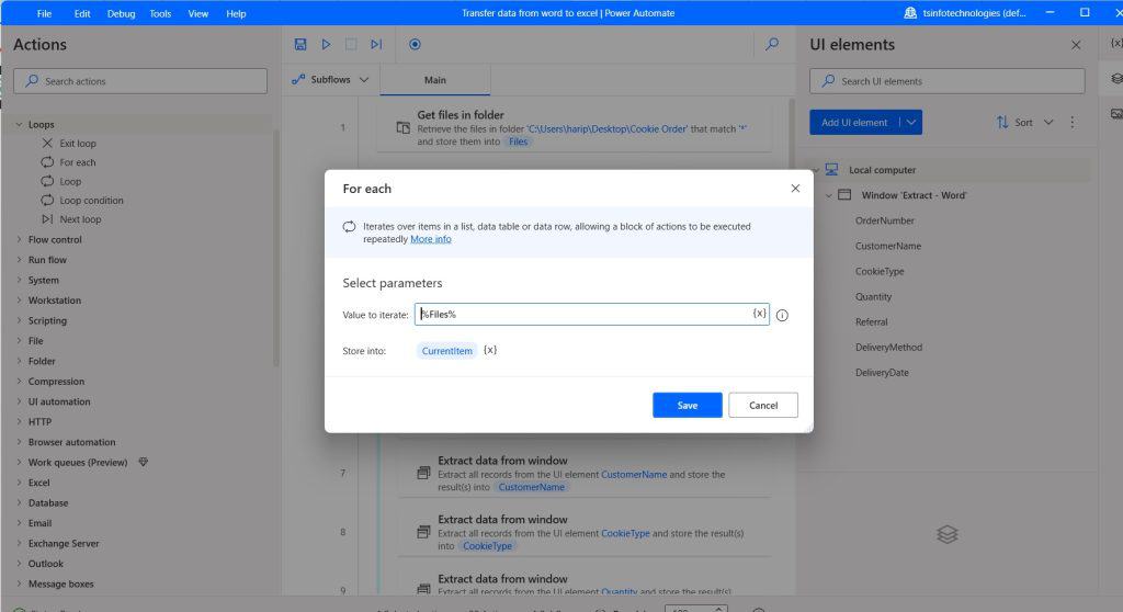 Power Automate Desktop copy data from Word docs to Excel file