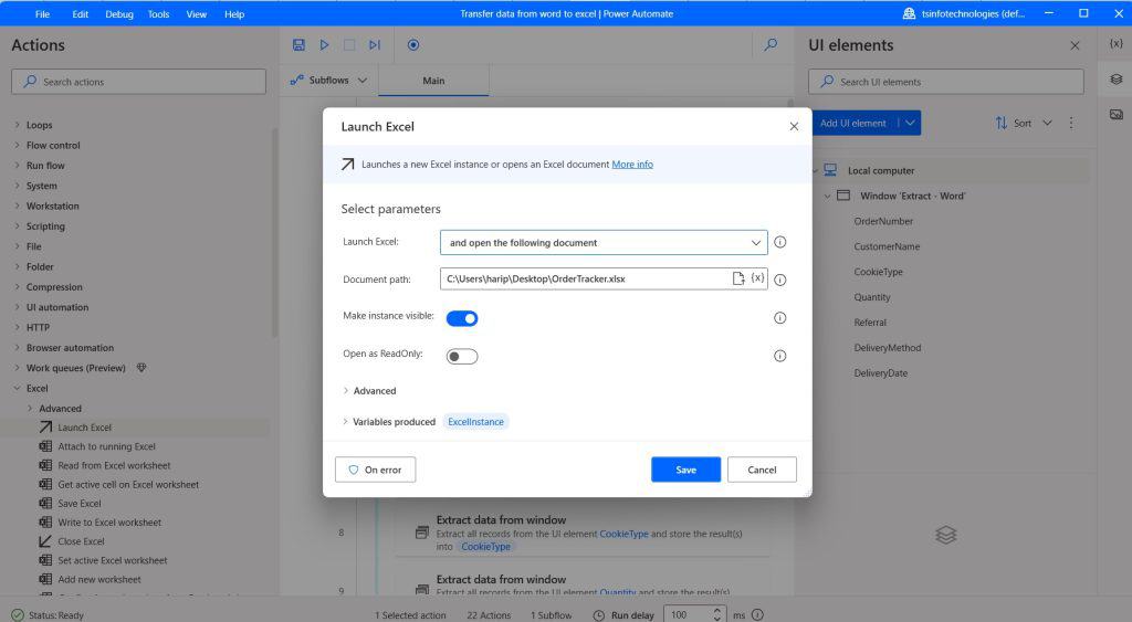 Power Automate Desktop copy data from Word  to Excel file