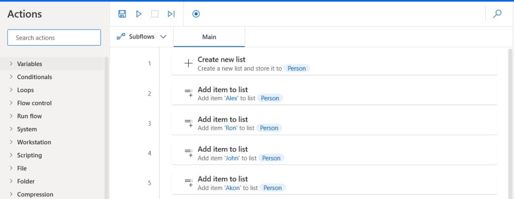 Power Automate Desktop sort list items from the list variable