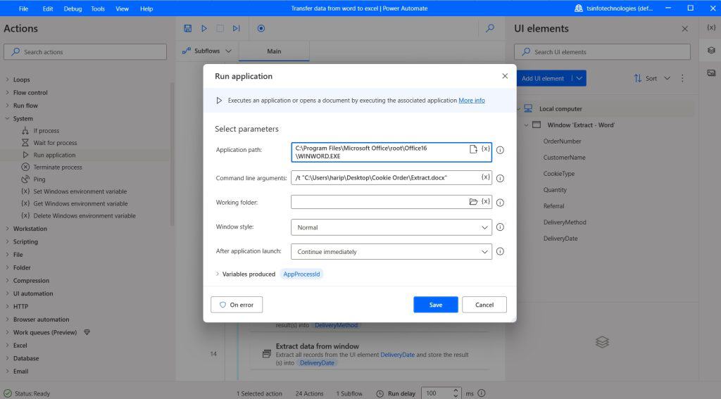 Power Automate Desktop transfer data from Word to Excel file