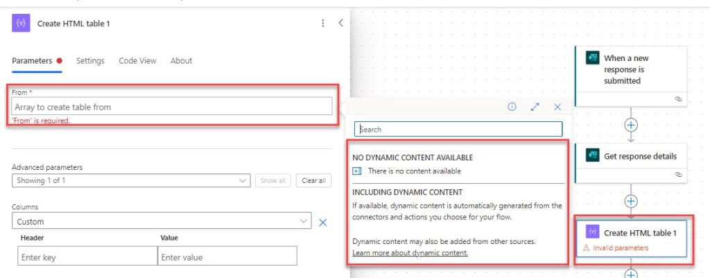 Power Automate dynamic content missing