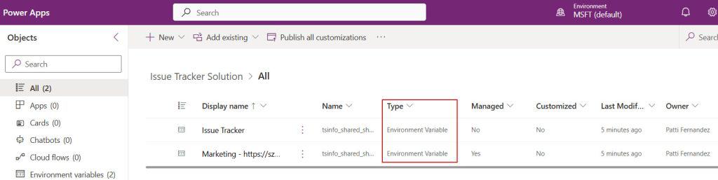 power automate environment variable not showing