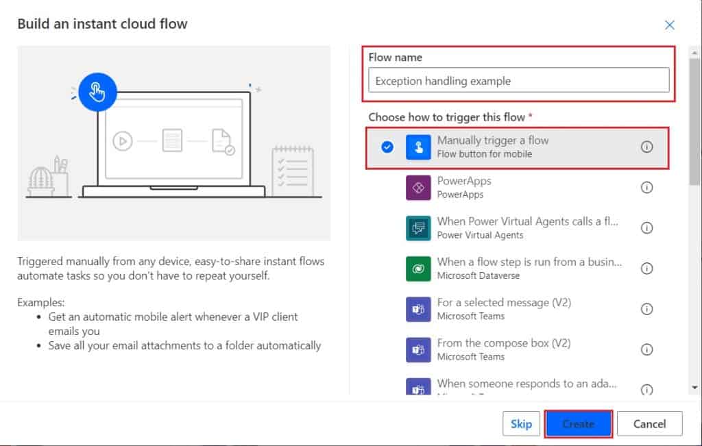 Power Automate error handling using try catch block