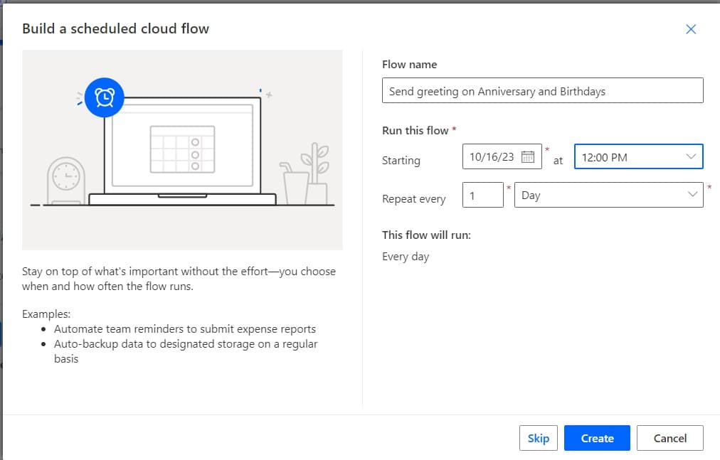 power automate recurrence start time