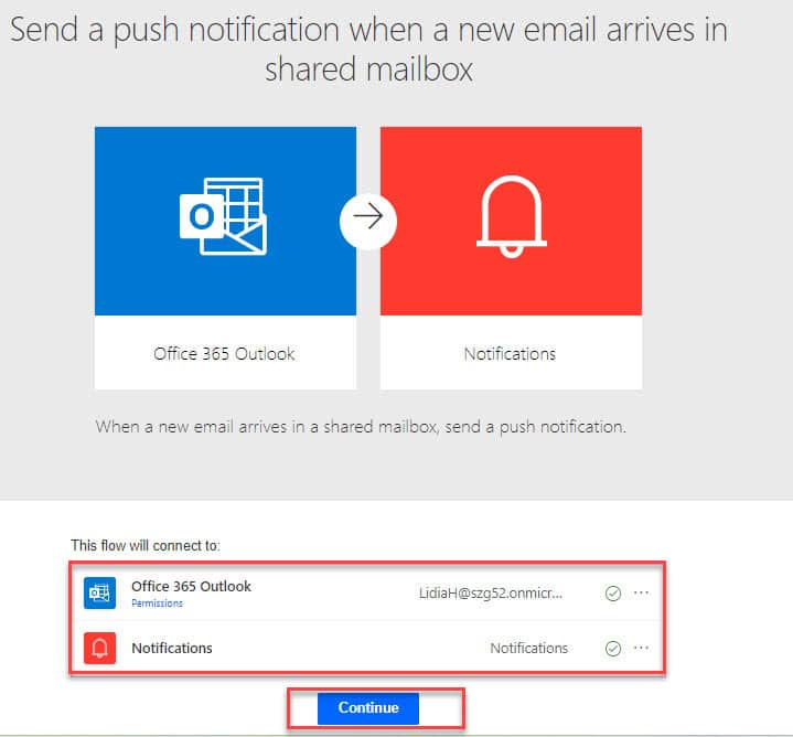 Power Automate Send a push notification when a new email arrives in shared mailbox