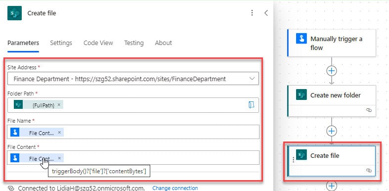 Power Automate SharePoint create file