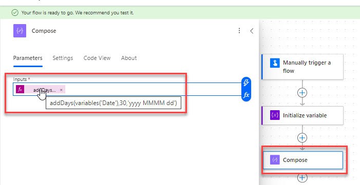 Power Automate utcnow add days