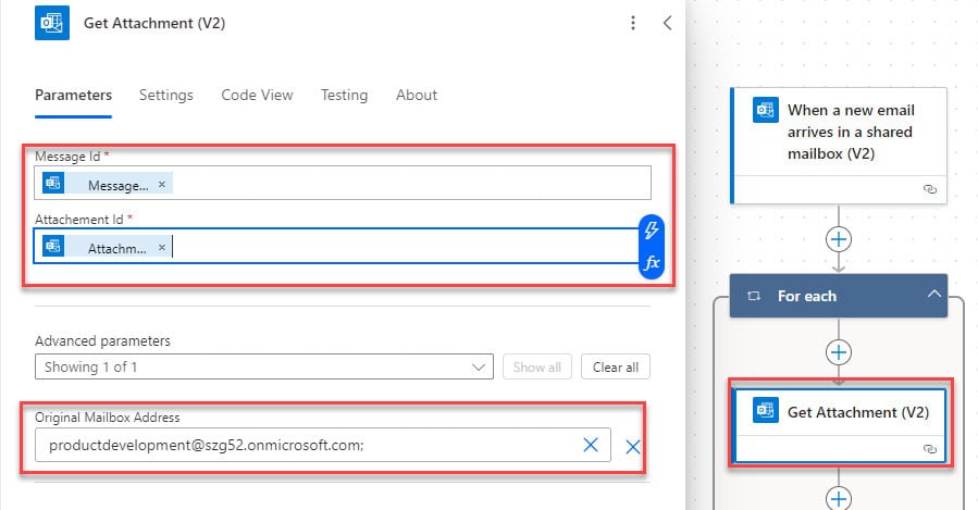 Power Automate when email arrives in shared mailbox save attachment