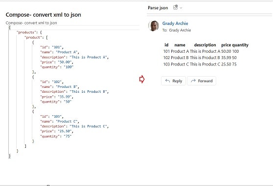 power automate xml file to json