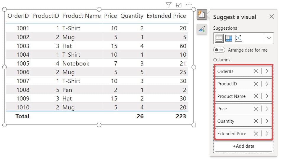 Power BI Add Calculated Column to Table Visual