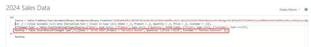 power bi add row to table power query m code