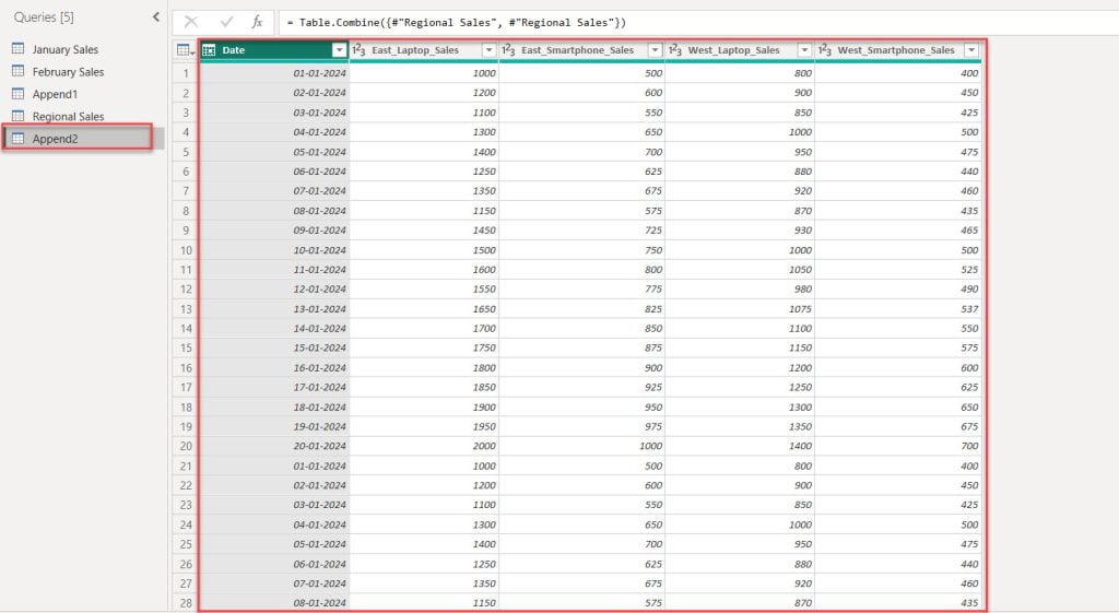 power bi append queries