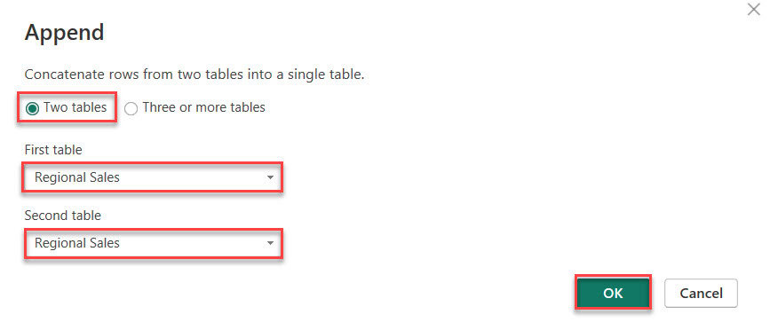 power bi append tables