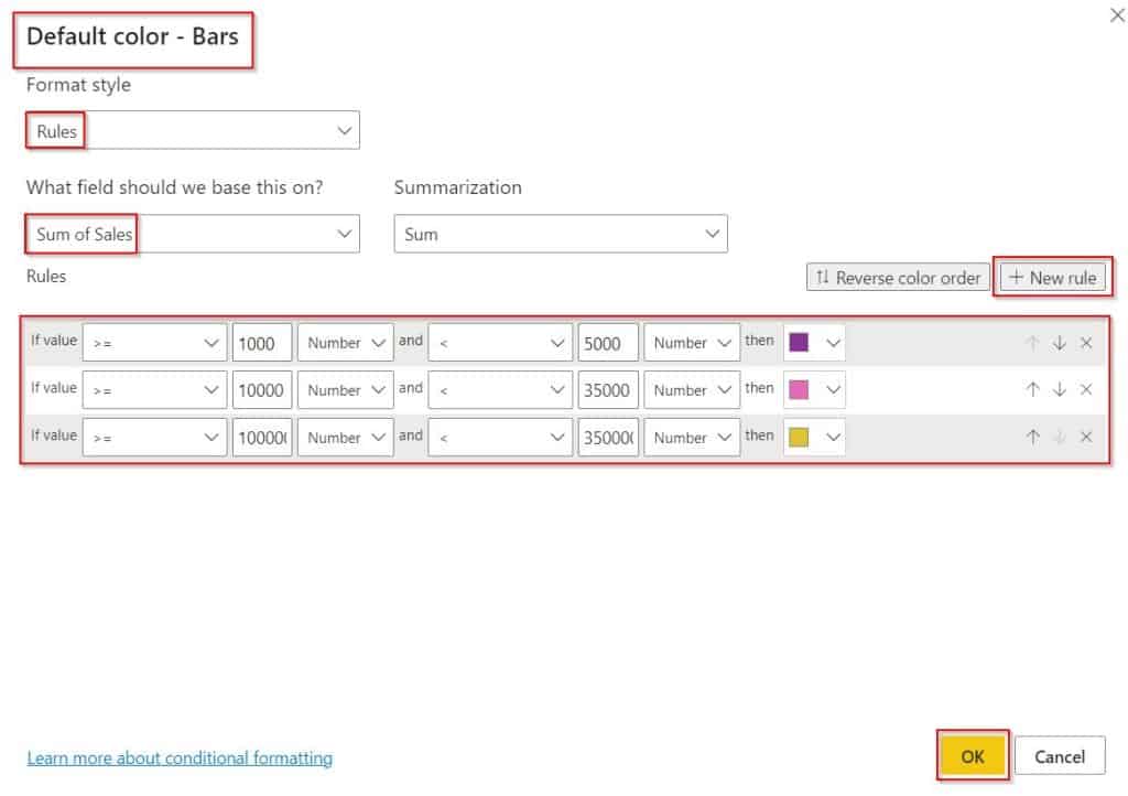 Power BI bar chart color based on value