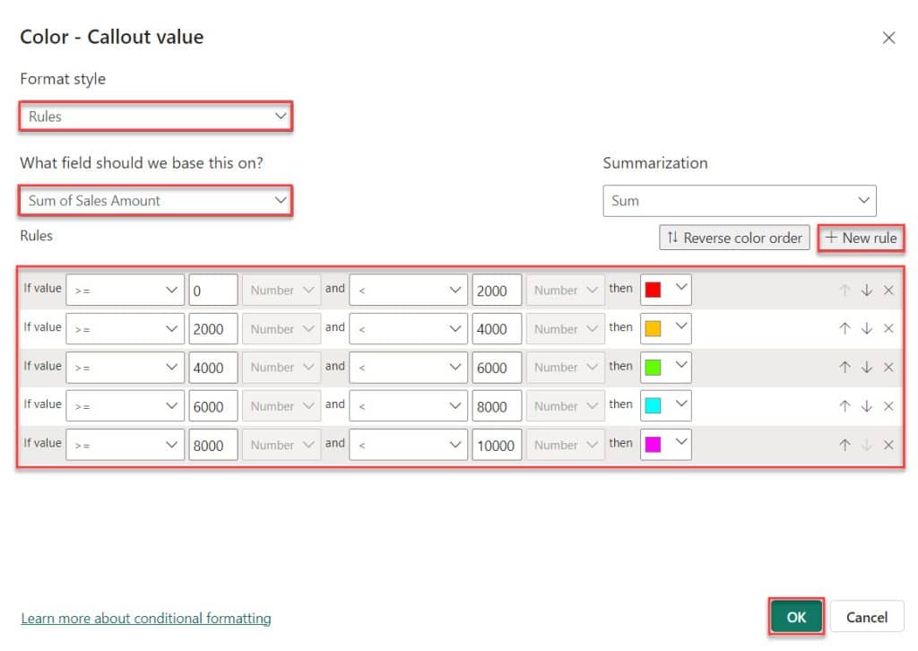 Power BI change card visual color based on the value