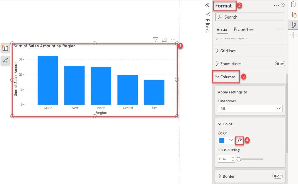 power bi change column color based on value