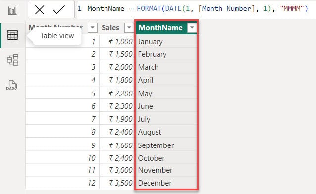 power bi change month number to name