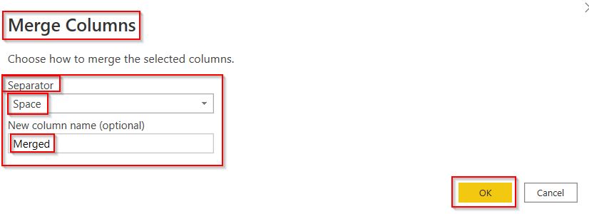 Power bi-concatenate two columns with space example