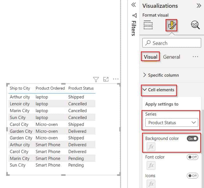 Power BI conditional formatting background based on text