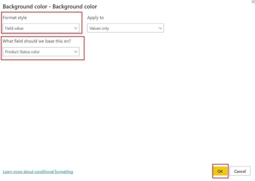 Power BI conditional formatting based on text does not count