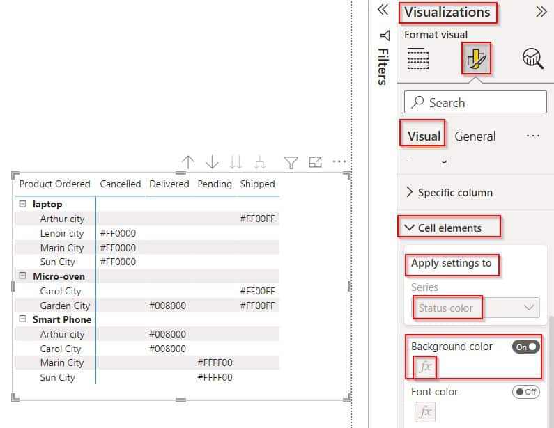 Power BI conditional formatting based on text measure in matrix