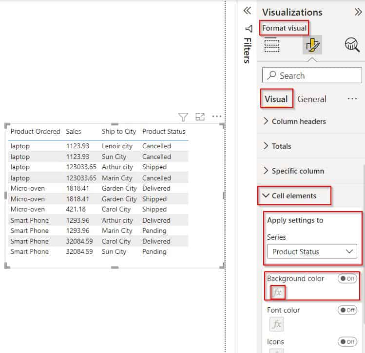 Power BI conditional formatting based on text value example