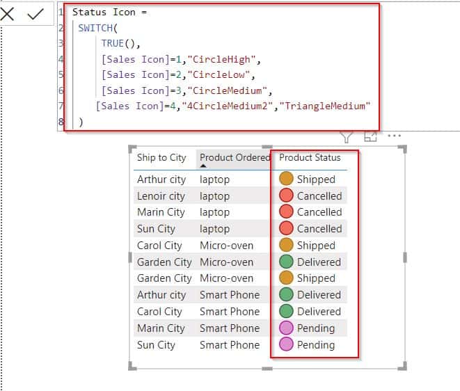 Power BI conditional formatting based on the text icon