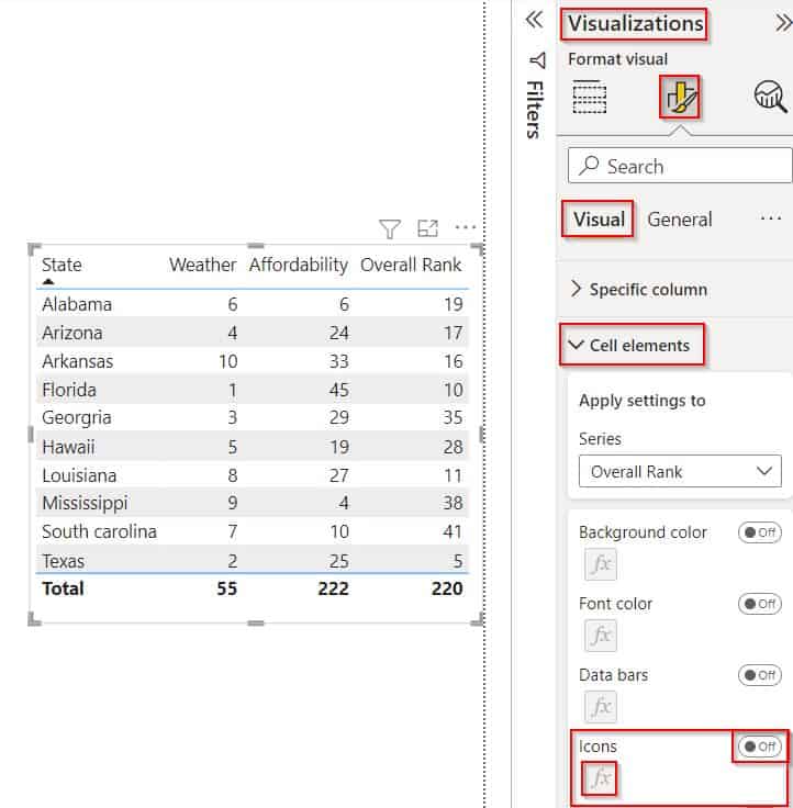 Power BI conditional formatting icon based on field value