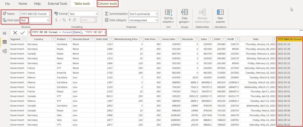 Power BI converts date to text YYYYMMDD example