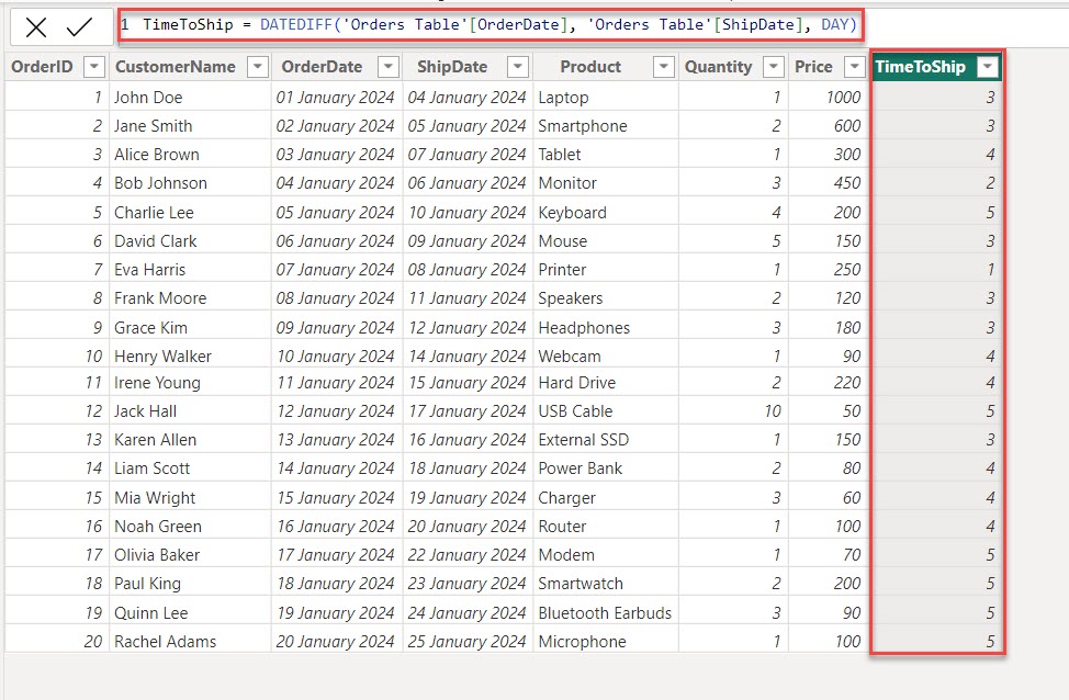 power bi datediff between two columns