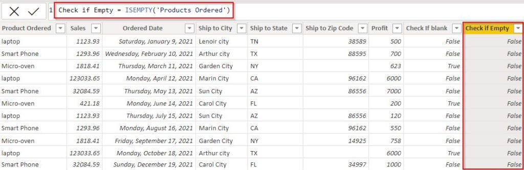 Power BI DAX ISEMPTY example