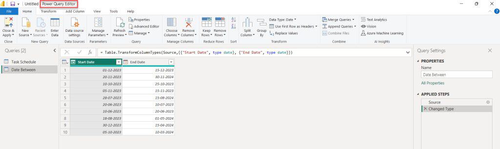 Power BI excel power query date