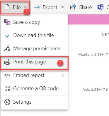 Power BI export to pdf page size