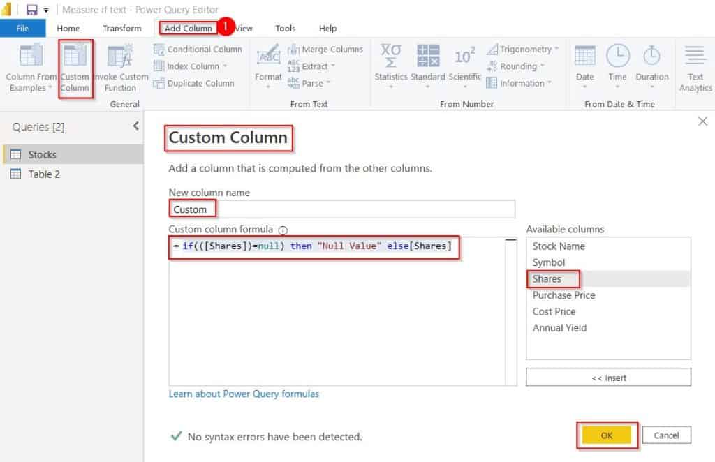 Power BI if null then else