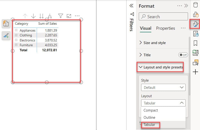 power bi matrix measures in rows and columns