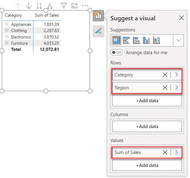 power bi matrix multiple rows side by side