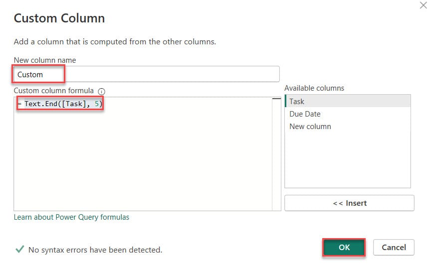 Power BI power query text.end