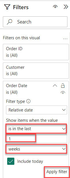 power bi relative date filter week start monday