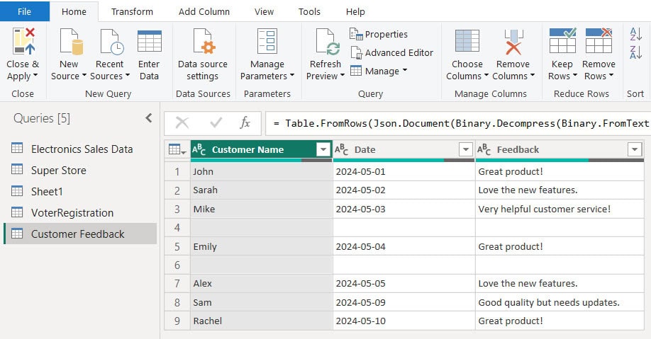 power bi remove blank row