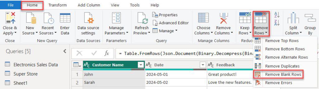 power bi remove blank rows not working