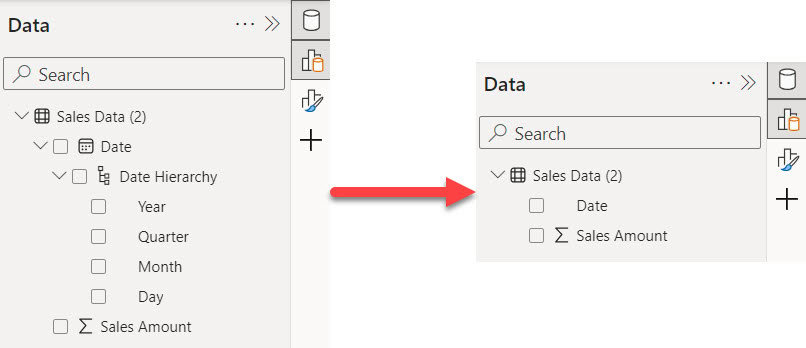 power bi remove date hierarchy