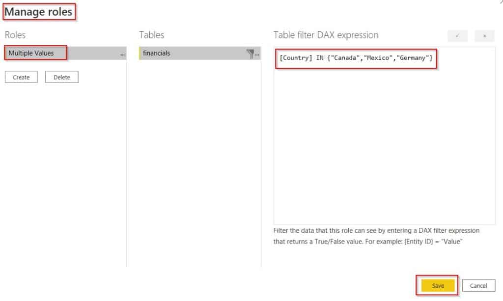 Power BI Row-level Security multiple values