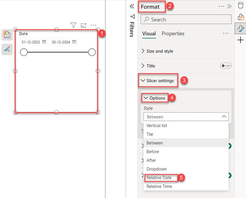 Power BI set relative date range slicer filter